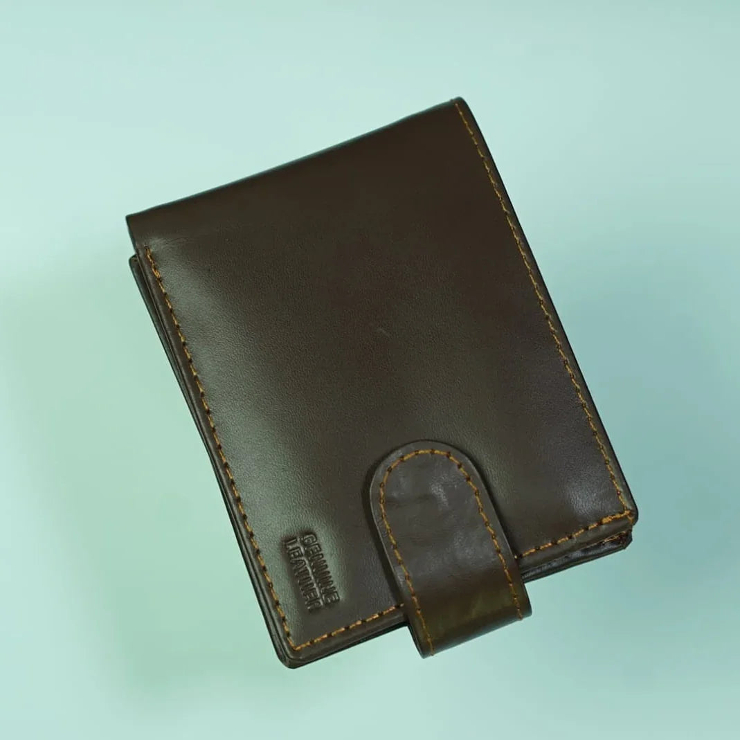 Vintage Bifold Leather Wallet with Strap (Brown)